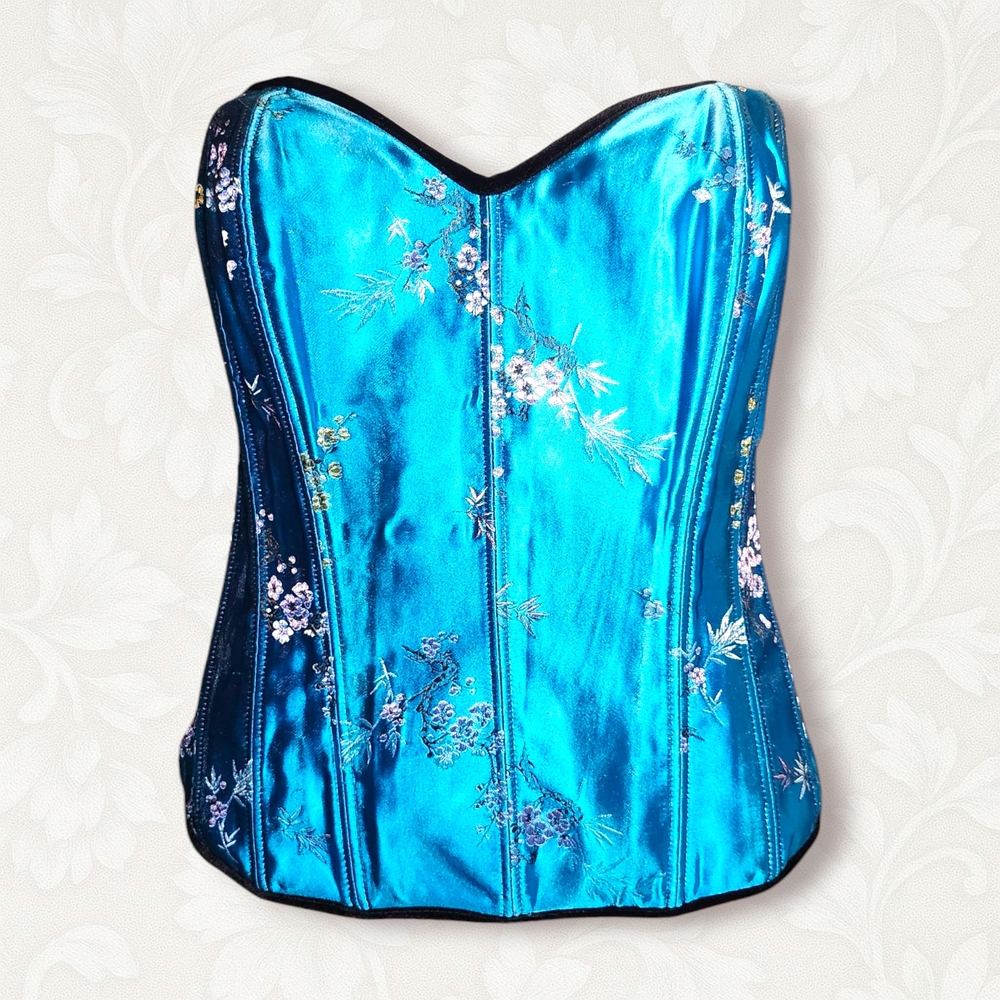 Floral Embroidered Blue Corset Top